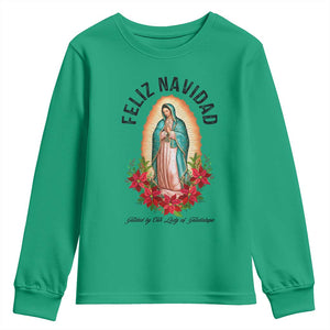 Virgin Mary Feliz Navidad Youth Sweatshirt Our Lady Virgen De Guadalupe TS14 Irish Green Print Your Wear