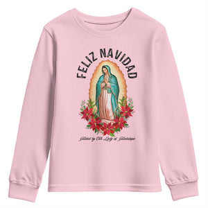 Virgin Mary Feliz Navidad Youth Sweatshirt Our Lady Virgen De Guadalupe TS14 Light Pink Print Your Wear