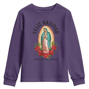 Virgin Mary Feliz Navidad Youth Sweatshirt Our Lady Virgen De Guadalupe TS14 Purple Print Your Wear