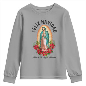 Virgin Mary Feliz Navidad Youth Sweatshirt Our Lady Virgen De Guadalupe TS14 Sport Gray Print Your Wear