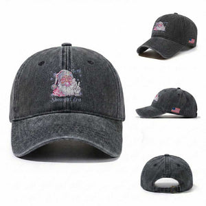 Pink Santa Christmas Washed Cotton Baseball Cap Bubble Gum Peace Sign TS14 Washed Cap Universal Fit Dark Gray Print Your Wear