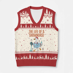 Funny Goose Nurse Xmas V-Neck Knit Sweater Vest The Life Of A Shownurrse TS14 Beige Red Print Your Wear