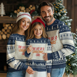 The Life Of A Xmas Girl Ugly Christmas Sweater TS14 Beige Navy Print Your Wear