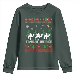 Tonight We Ride Youth Sweatshirt Three Wise Men Nativity Scene Christmas TS14 Dark Forest Green Print Your Wear