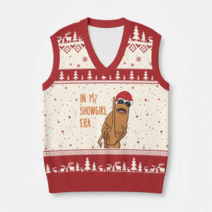 Marcus The Worm Xmas Meme V-Neck Knit Sweater Vest In My Costume Era TS14 Beige Red Print Your Wear
