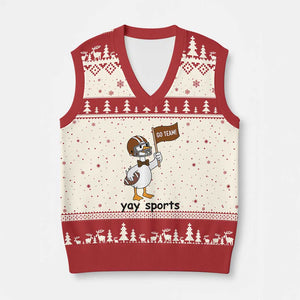 Silly Goose Football V-Neck Knit Sweater Vest Yays Sport TS14 Beige Red Print Your Wear