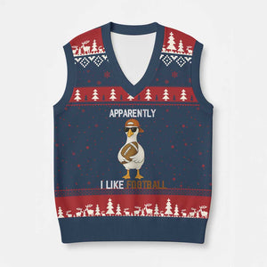 Funny Goose Football V-Neck Knit Sweater Vest Apparently I Like Football TS14 Navy Red Print Your Wear