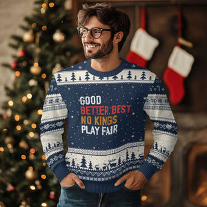 Good Better Best Chicago Pro Football Mantra Ugly Christmas Sweater No Kings Protest Stop Sign TS14 Navy Beige Print Your Wear