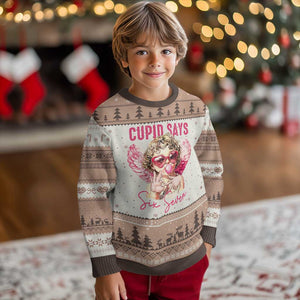 67 Valetines Ugly Christmas Sweater Funny Cupid Says Six Seven TS14 Mocha Mousse Print Your Wear