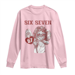 67 Valetines Meme Long Sleeve Shirt Funny Six Seven Valentines Day Heart TS14 Light Pink Print Your Wear