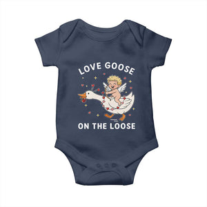 Funny Valentine Goose Baby Onesie Love Goose On The Loose TS14 Navy Print Your Wear