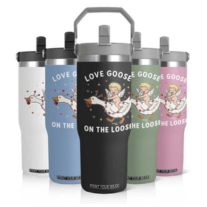 Funny Valentine Goose Flip Straw Tumbler Love Goose On The Loose TS14 Print Your Wear