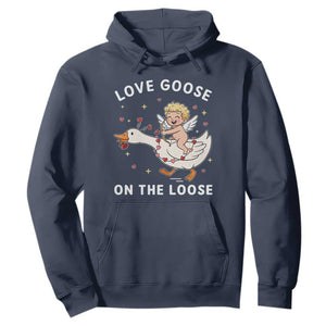 Funny Valentine Goose Hoodie Love Goose On The Loose TS14 Navy Print Your Wear