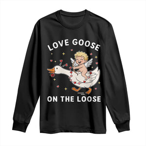 Funny Valentine Goose Long Sleeve Shirt Love Goose On The Loose TS14 Black Print Your Wear