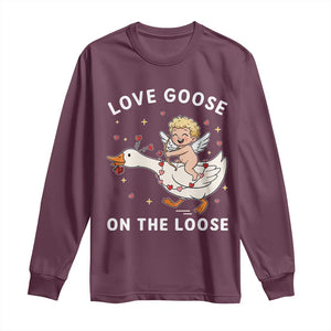 Funny Valentine Goose Long Sleeve Shirt Love Goose On The Loose TS14 Maroon Print Your Wear