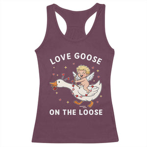 Funny Valentine Goose Racerback Tank Top Love Goose On The Loose TS14 Maroon Print Your Wear