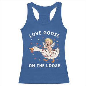 Funny Valentine Goose Racerback Tank Top Love Goose On The Loose TS14 Royal Blue Print Your Wear
