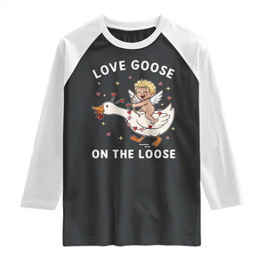 Funny Valentine Goose Raglan Shirt Love Goose On The Loose TS14 Black White Print Your Wear