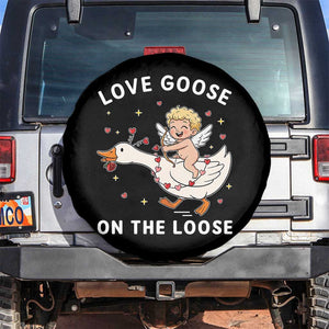 Funny Valentine Goose Spare Tire Cover Love Goose On The Loose TS14 No hole Black Print Your Wear
