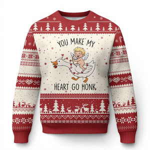 Funny Valentine Goose Ugly Christmas Sweater You Make My Heart Go Honk TS14 Beige Red Print Your Wear