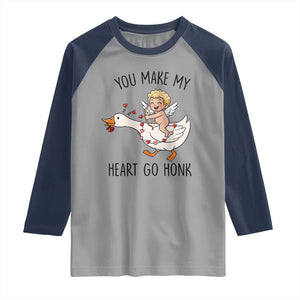 Funny Valentine Goose Raglan Shirt You Make My Heart Go Honk TS14 Sport Gray Navy Print Your Wear