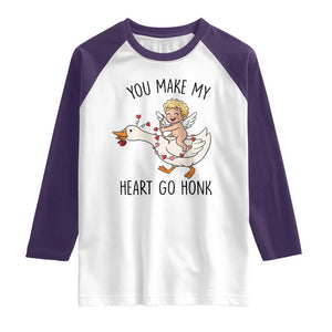 Funny Valentine Goose Raglan Shirt You Make My Heart Go Honk TS14 White Purple Print Your Wear