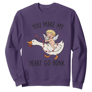 Funny Valentine Goose Sweatshirt You Make My Heart Go Honk TS14 Purple Print Your Wear