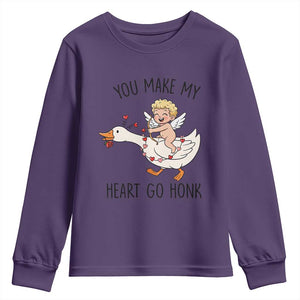 Funny Valentine Goose Youth Sweatshirt You Make My Heart Go Honk TS14 Purple Print Your Wear