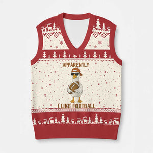 Funny Goose Football Meme V-Neck Knit Sweater Vest Apparently I Like Football TS14 Beige Red Print Your Wear