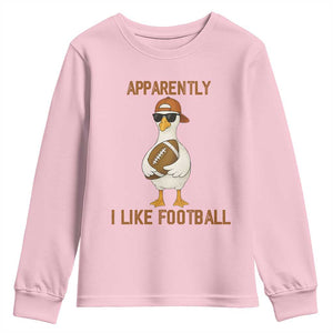 Funny Goose Football Meme Youth Sweatshirt Apparently I Like Football TS14 Light Pink Print Your Wear
