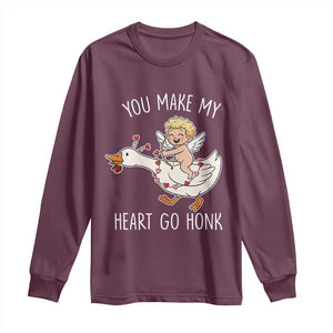You Make My Heart Go Honk Long Sleeve Shirt Funny Valentine Goose TS14 Maroon Print Your Wear