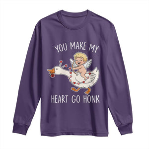 You Make My Heart Go Honk Long Sleeve Shirt Funny Valentine Goose TS14 Purple Print Your Wear