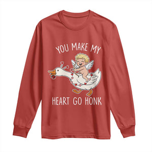 You Make My Heart Go Honk Long Sleeve Shirt Funny Valentine Goose TS14 Red Print Your Wear