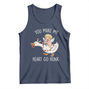 You Make My Heart Go Honk Tank Top Funny Valentine Goose TS14 Navy Print Your Wear