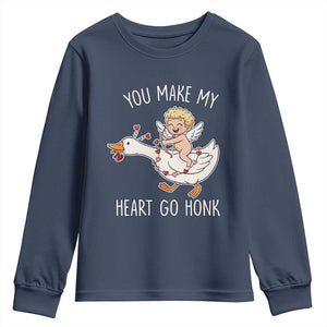 You Make My Heart Go Honk Youth Sweatshirt Funny Valentine Goose TS14 Navy Print Your Wear