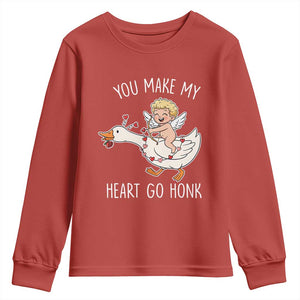 You Make My Heart Go Honk Youth Sweatshirt Funny Valentine Goose TS14 Red Print Your Wear