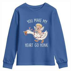 You Make My Heart Go Honk Youth Sweatshirt Funny Valentine Goose TS14 Royal Blue Print Your Wear