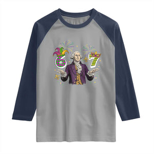 67 Mardi Gras Raglan Shirt Funny Six Seven George Washington Meme TS14 Sport Gray Navy Print Your Wear