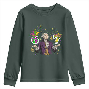 67 Mardi Gras Youth Sweatshirt Funny Six Seven George Washington Meme TS14 Dark Forest Green Print Your Wear