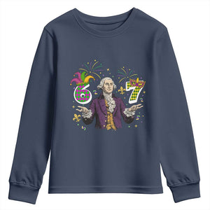 67 Mardi Gras Youth Sweatshirt Funny Six Seven George Washington Meme TS14 Navy Print Your Wear