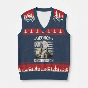 George Sloshington Washington V-Neck Knit Sweater Vest 4th of July America Flag Beer TS14 Navy Red Print Your Wear