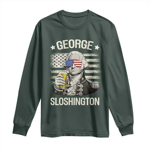 George Sloshington Washington Long Sleeve Shirt 4th of July America Flag Beer TS14 Dark Forest Green Print Your Wear