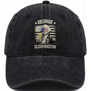 George Sloshington Washington Washed Cotton Baseball Cap 4th of July America Flag Beer TS14 Washed Cap Universal Fit Black Print Your Wear