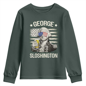 George Sloshington Washington Youth Sweatshirt 4th of July America Flag Beer TS14 Dark Forest Green Print Your Wear