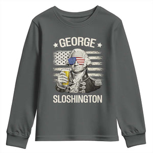 George Sloshington Washington Youth Sweatshirt 4th of July America Flag Beer TS14 Dark Heather Print Your Wear