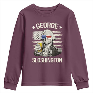 George Sloshington Washington Youth Sweatshirt 4th of July America Flag Beer TS14 Maroon Print Your Wear