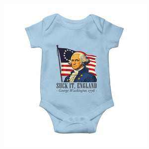 Funny George Washington 1776 Baby Onesie 4th July Suck-It England TS14 Light Blue Print Your Wear