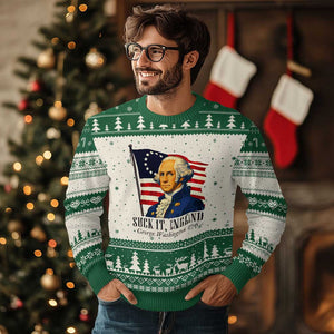 Funny George Washington 1776 Ugly Christmas Sweater 4th July Suck-It England TS14 Beige Green Print Your Wear