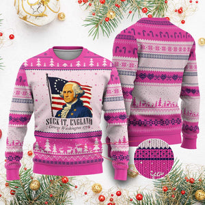 Funny George Washington 1776 Ugly Christmas Sweater 4th July Suck-It England TS14 Hot Pink Print Your Wear
