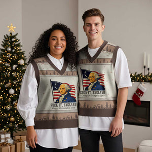 Funny George Washington 1776 V-Neck Knit Sweater Vest 4th July Suck-It England TS14 Mocha Mousse Print Your Wear